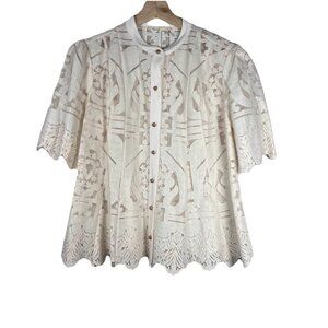 Floreat Anthropologie Ivory‎ Rose Gold Lase Cut Lace Blouse 4 Tomato Girl Summer